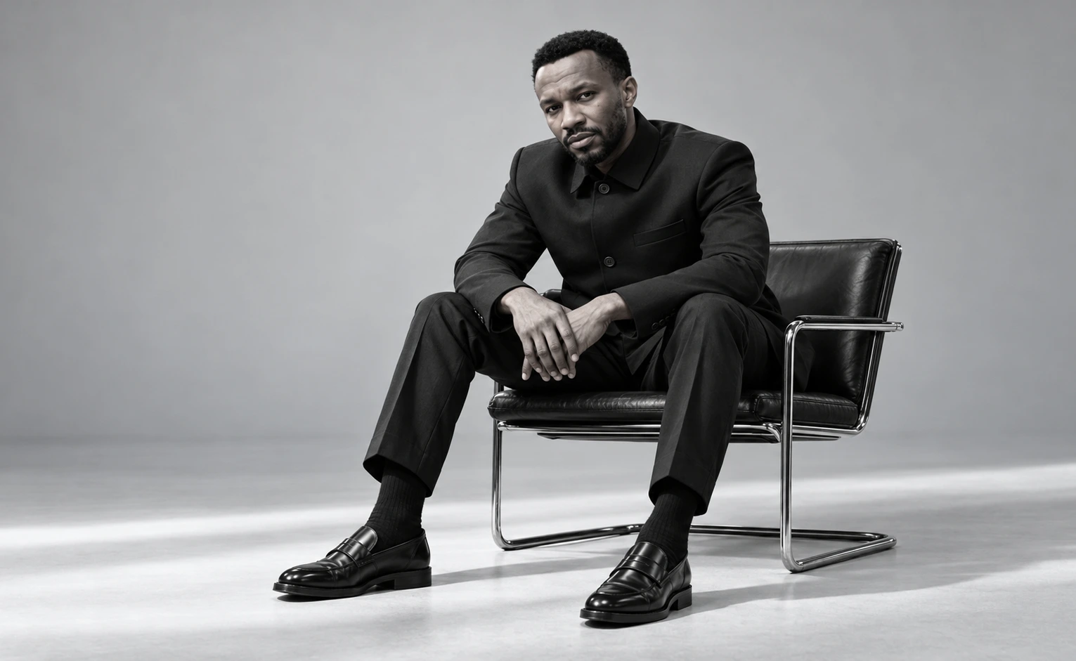 Ema Kyara leaning forward in a studio chair